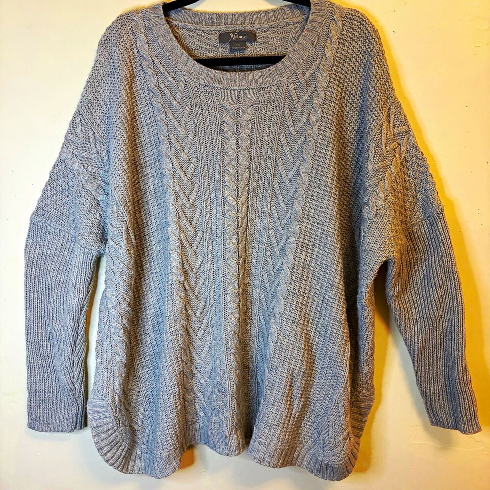 Natural Reflections Gray Cable-Knit Crewneck Pullover Sweater Women’s XXL